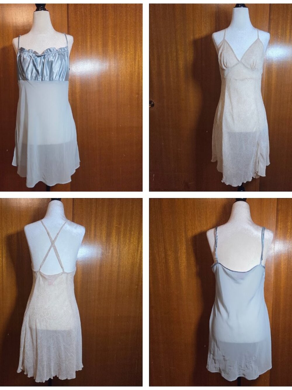 Set of 2 La Vie en Rose Chiffon Slip Nightgowns Beige & Blue - S/M (As-Is)